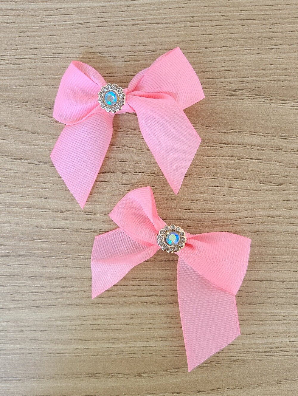 Pink Bow Hair Clips with Crystal Center